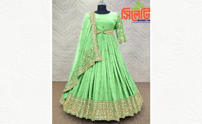 সেমী স্টিচড জর্জেট এমব্রয়ডারি পার্টি ড্রেস_img_0
