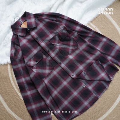 Maroon Gradient - Double Pocket Full Sleeve Check Shirt_img_0