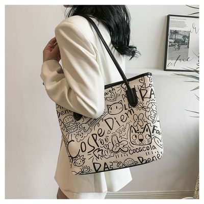 Printed canvas graffiti tote bag with dollLarge size All color available_img_0
