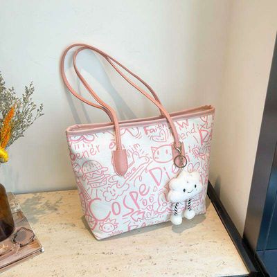 Printed canvas graffiti tote bag with dollLarge size All color available_img_3
