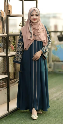 New Exclusive Trendy Borka with Embroidered Hijab – Dubai Cherry Fabric_img_2