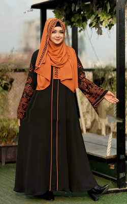 New Exclusive Trendy Borka with Embroidered Hijab – Dubai Cherry Fabric_img_3