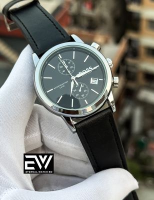 BOSS TWO CHRONO BLACK BELT SILVER CASE BLACK DIAL_img_0