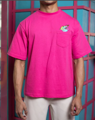 Waffle Up Large Character Printed Unisex Oversized Drop Shoulder Graphic Tees in Pink | Waffle Up X NEED SUPPLY_img_3