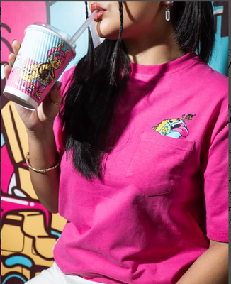 Waffle Up Large Character Printed Unisex Oversized Drop Shoulder Graphic Tees in Pink | Waffle Up X NEED SUPPLY_img_11