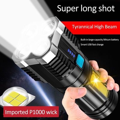 4-Core Flashlight Super Bright Rechargeable Flashlight Multi LED Long-Range Spotlight COB Light for Outdoor Fishing_img_3