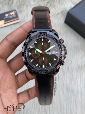 SKMEI leather belt chronograph (Black-Green))_img_0