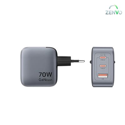 Vention 3-Port GaN USB-C & USB-A Charger 70W, EU Plug_img_3