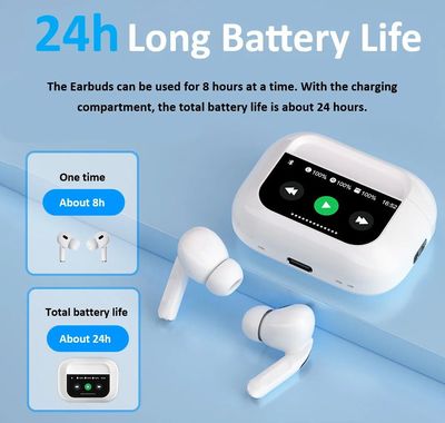 Airpods A9 Pro Earbuds TWS In-Ear Earbuds ANC/ENC Wireless Earphones LED Touch Screen Display Noise Cancelling LED Alarm Clock_img_6