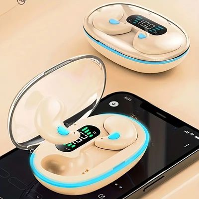 X55 TWS Wireless Bluetooth Earbuds Painless Wear Thin Non-in -ear Headphones Handfree Calling Driving Earphones Cancelling Headset with LED Display Box and Microphone_img_4