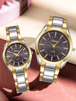Stylish & Fashionable Stainless Steel Analog Wrist Watch Men & Women Couple Set_img_1