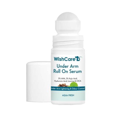 WishCare Underarm Roll On Serum - 5% AHA, 3% Kojic Acid, HA, Licorice - Underarm Lightening & Odour Control - Long Lasting Aqua Fragrance-(50ml)