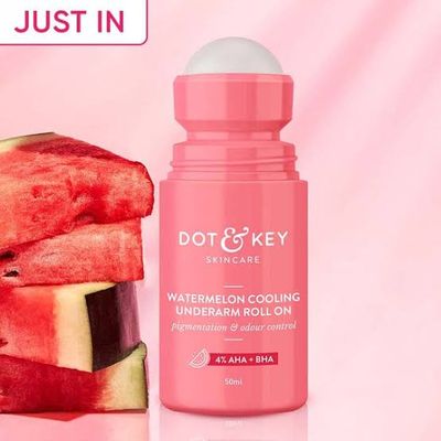 Dot & Key Watermelon Cooling Underarm Roll On | Odour & Sweat Controls | 4% AHA + BHA | Fresh Aqua Fragrance | Gently Exfoliates & Smooths Skin | For Men & Women | (50ml)