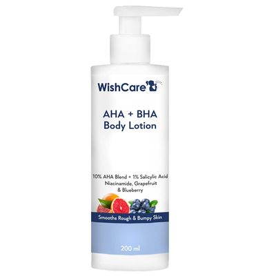 WishCare 10% AHA + 1% BHA Body Lotion - Smooths Rough & Bumpy Skin - Glycolic & Lactic Acid Body Lotion with Niacinamide - (200ml)