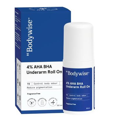 Be Bodywise 4% AHA BHA Underarm Roll On Deodorant | Watermelon Fragrance | With 1% Mandelic Acid, 2% Lactic Acid & Alpha Arbutin | Prevents Body Odour, Fades Pigmentation, Kills Bacteria | Alcohol & Aluminum Free | (50ml)