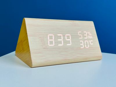 Wooden digital electronic alarm clock triangle wooden clock creative voice control LED can display temperature and humidity_img_1