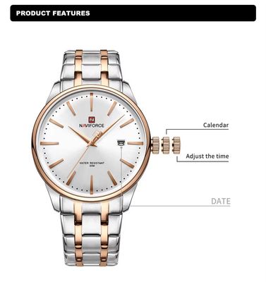 Naviforce 9230 Gents Chain Watch- Silver Dial- Rose Golden Bezel- Silver+Rose Golden Chain- TF Code NF918CM_img_3