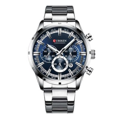 Curren 8355 Gents Chain Watch- Blue Dial- Silver Bezel- Silver Chain- TF Code CR360CM_img_0