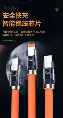 Original  3-In-1  120W 6A Super Fast Charging Cable Liquid Silicone Fast Charging Data Cable For Micro USB Type-C Iphone With Indication Light_img_13