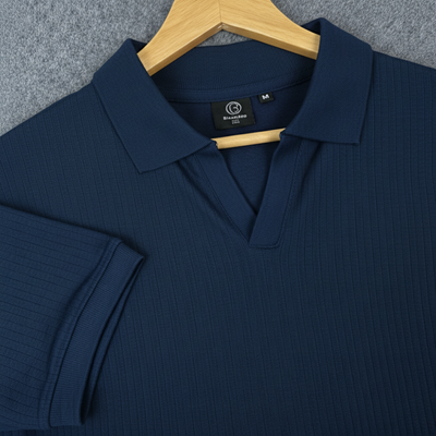 Old Money Men’s Polo – Ribbed Cotton Knit | Navy Blue_img_1