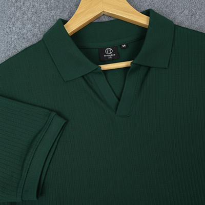 Old Money Men’s Polo – Ribbed Cotton Knit | Bottle Green_img_1