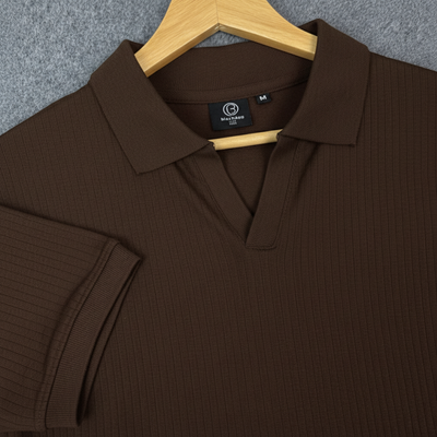 Old Money Men’s Polo – Ribbed Cotton Knit | Coffee_img_1