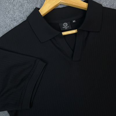 Old Money Men’s Polo – Ribbed Cotton Knit | Black_img_1
