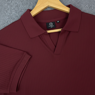 Old Money Men’s Polo – Ribbed Cotton Knit | Maroon_img_1
