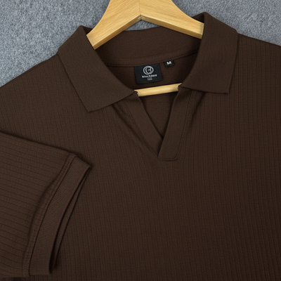 Old Money Women's Polo – Ribbed Cotton Knit | Coffee_img_1