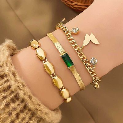 Cross border green diamond double-layer alloy bracelet_img_0