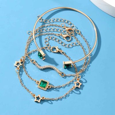 Retro inlaid green diamond square bracelet_img_1