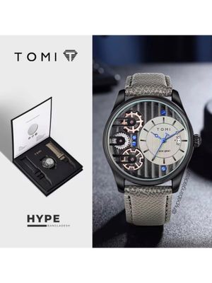 TOMI T-106 Face Gear Dual Strap Leather Belt Watch (Ash)_img_0