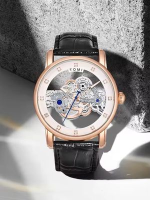 TOMI T-102 Face Gear Transperent Dual Strap Leather Belt Watch (White-Rosegold)_img_2