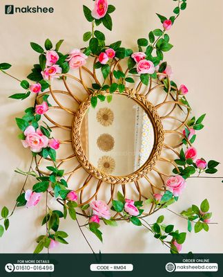 Rattan Mirror (RM04) + Rose vine flower_img_4