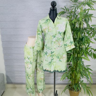 Mint Green Floral Printed 2-Piece Cord Set_img_1