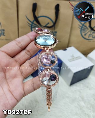 YINDINI 5216 Ladies Chain Watch- Blue Dial- Rose Golden Bezel- Rose Golden Chain with Stones- TF Code YD927CF_img_2