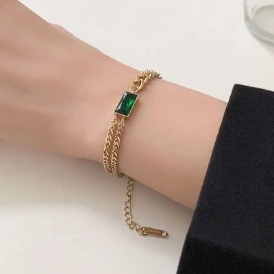 Gold Color Green Rhinestone Polished Stainless Steel12 Months Colour Guaranteed_img_1