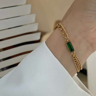 Gold Color Green Rhinestone Polished Stainless Steel12 Months Colour Guaranteed_img_2