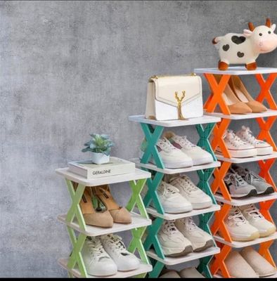 PRIME SHOP Stackable Foldable Shoe Organizer (2024 Designs) - 5 Tiered Shelves - Contemporary Style - X-Shape - Iron & Fabric - 9.45X10.24X6.89 inches_img_1