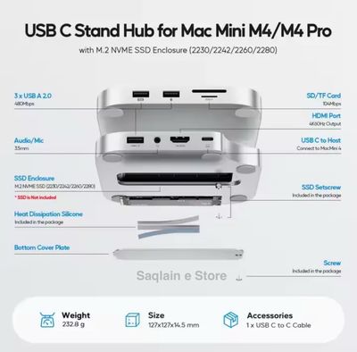PULWTOP Mac mini M4/M4 Pro Hub Stand Dock with External Storage Upgrade M.2 SSD Enclosure(SSD NOT Included)_img_2