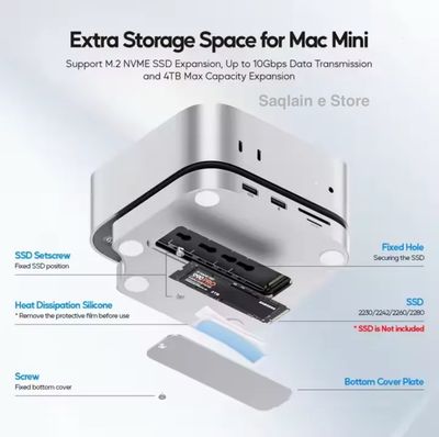 PULWTOP Mac mini M4/M4 Pro Hub Stand Dock with External Storage Upgrade M.2 SSD Enclosure(SSD NOT Included)_img_1