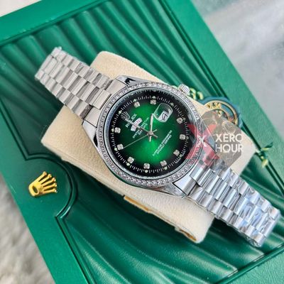 Rolex Day Date  Single Tone || Green Dial || Rolex Mid Size Box_img_1