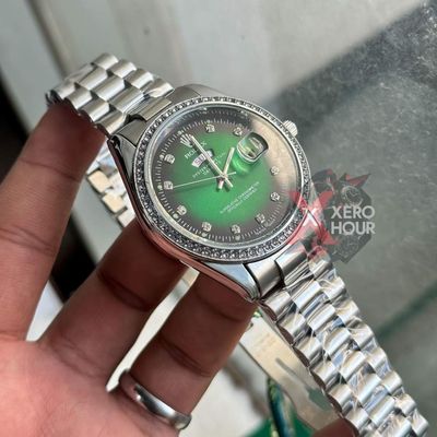 Rolex Day Date  Single Tone || Green Dial || Rolex Mid Size Box_img_3