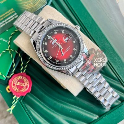 Rolex Day Date  Single Tone || Red Dial || Rolex Mid Size Box_img_0