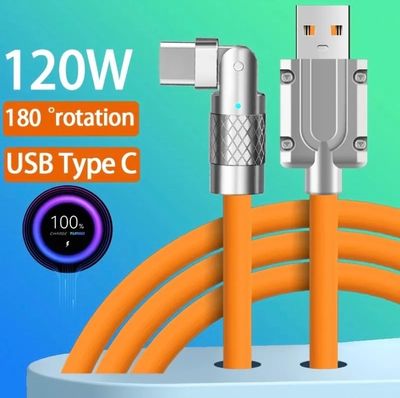 120W 6A USB Type C Super Fast Charging Data Cable For Xiaomi POCO Huawei Samsung OPPO Rotatable Charge Cable for Playing Game_img_0