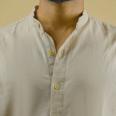 Ivory Beige Band Collar Shirt_img_1