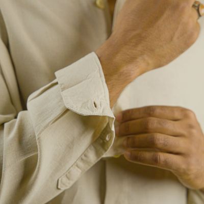 Ivory Beige Band Collar Shirt_img_3
