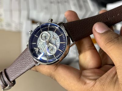 ARMANI OVAL GLASS SILVER CASE BLACK DIAL BROWN BELT_img_0