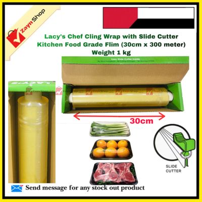 Lacy's Chef Cling Wrapping ploy with Slide Cutter  Kitchen Food Grade Flim / food wrapping film(30cm x 300meter) weight 1 kg_img_0