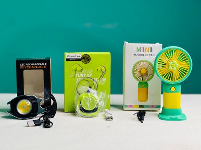 Multifunctional Rechargeable Keychain Light + Ultra Pods Pro TWS + Mini Portable Fan Combo_img_0